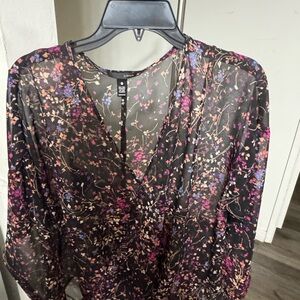 Women’s Black Floral Sheer Blouse By Aqua Size M